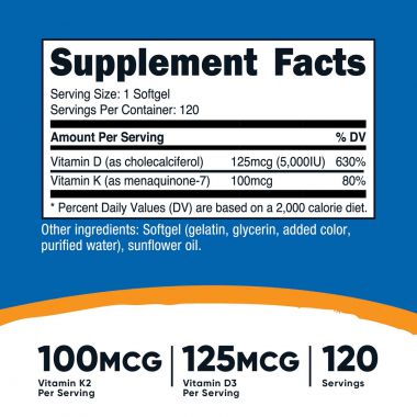 Nutricost Vitamin K2+D3, 120 Softgels